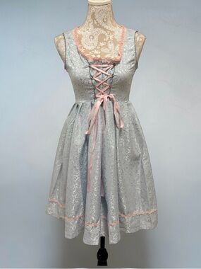 Baby Blue Festival Corset Dress Pink Lace Up Dirndl Fairy Costume M